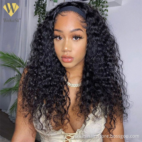 Headband Wig Human Hair Curly Full Machine Made Wigs Deep Wave Glueless Water Wave For Black Women Curl Hair Wig With Headband